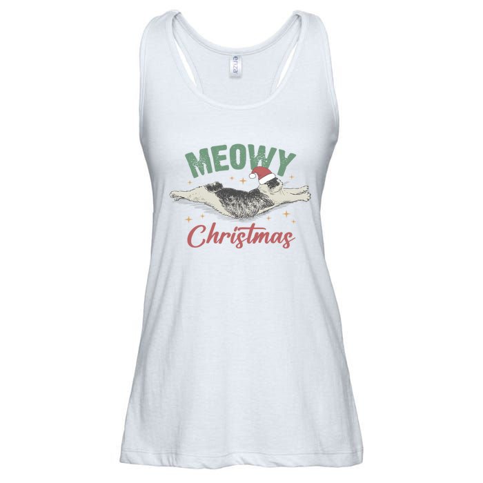 Christmas Kitty Lover Xmas Funny Santa Cat Meowy Ladies Essential Flowy Tank