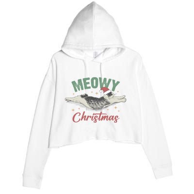 Christmas Kitty Lover Xmas Funny Santa Cat Meowy Crop Fleece Hoodie