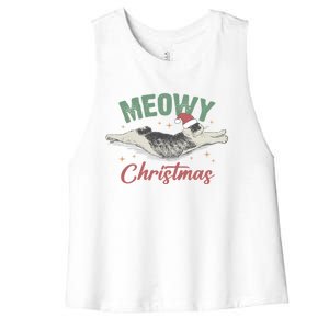 Christmas Kitty Lover Xmas Funny Santa Cat Meowy Women's Racerback Cropped Tank