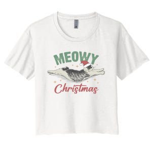 Christmas Kitty Lover Xmas Funny Santa Cat Meowy Women's Crop Top Tee