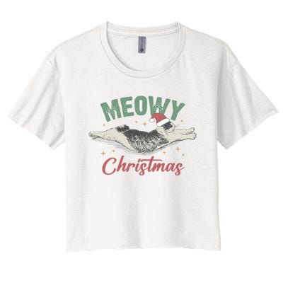 Christmas Kitty Lover Xmas Funny Santa Cat Meowy Women's Crop Top Tee