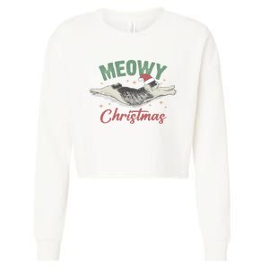 Christmas Kitty Lover Xmas Funny Santa Cat Meowy Cropped Pullover Crew