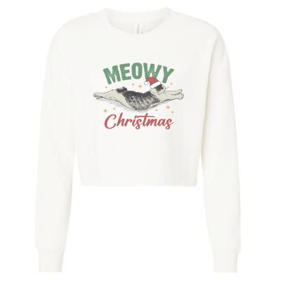 Christmas Kitty Lover Xmas Funny Santa Cat Meowy Cropped Pullover Crew