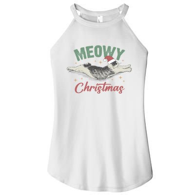 Christmas Kitty Lover Xmas Funny Santa Cat Meowy Women's Perfect Tri Rocker Tank