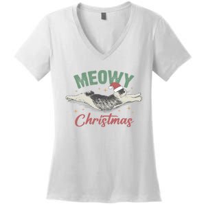 Christmas Kitty Lover Xmas Funny Santa Cat Meowy Women's V-Neck T-Shirt