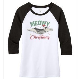 Christmas Kitty Lover Xmas Funny Santa Cat Meowy Women's Tri-Blend 3/4-Sleeve Raglan Shirt