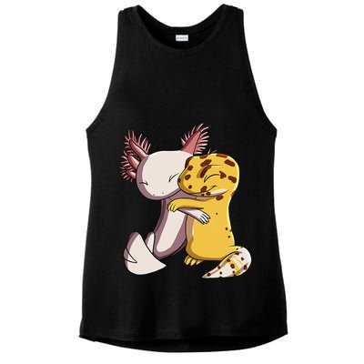 Cute Kawaii Leopard Gecko Hugging Axolotl Ladies PosiCharge Tri-Blend Wicking Tank