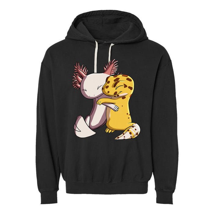 Cute Kawaii Leopard Gecko Hugging Axolotl Garment-Dyed Fleece Hoodie
