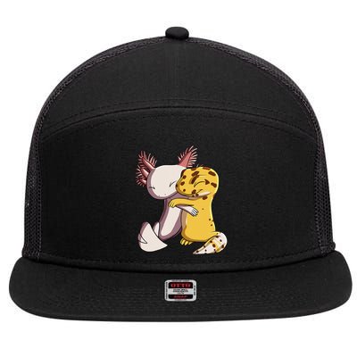 Cute Kawaii Leopard Gecko Hugging Axolotl 7 Panel Mesh Trucker Snapback Hat