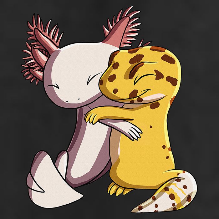 Cute Kawaii Leopard Gecko Hugging Axolotl 7 Panel Mesh Trucker Snapback Hat