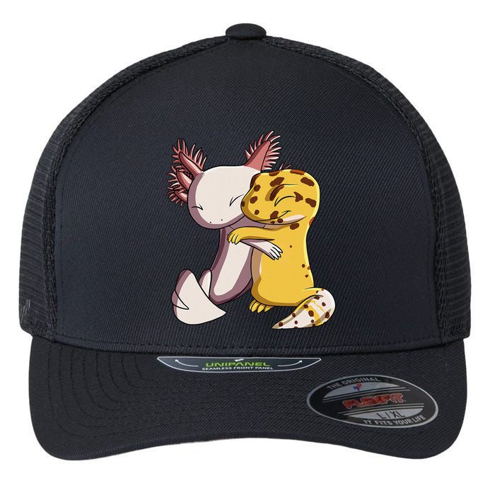 Cute Kawaii Leopard Gecko Hugging Axolotl Flexfit Unipanel Trucker Cap
