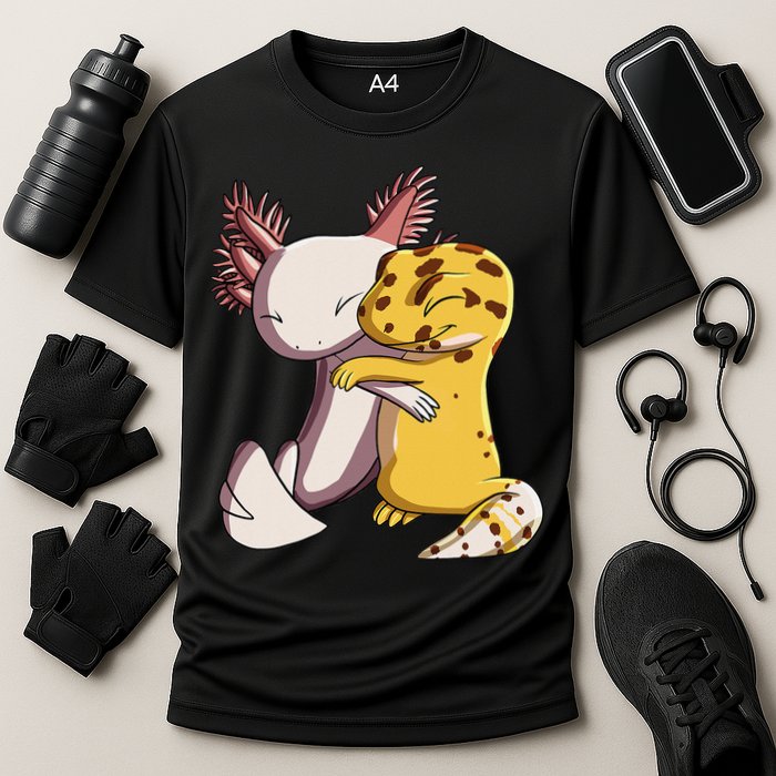 Cute Kawaii Leopard Gecko Hugging Axolotl Performance Shirt
