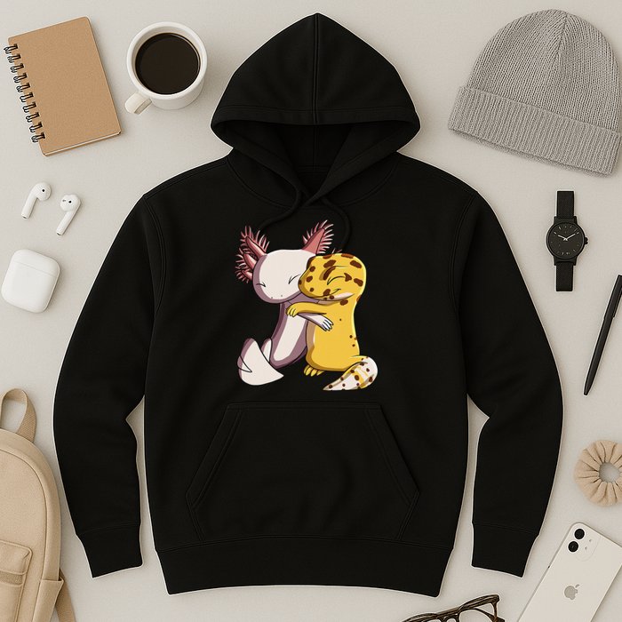 Cute Kawaii Leopard Gecko Hugging Axolotl Hoodie