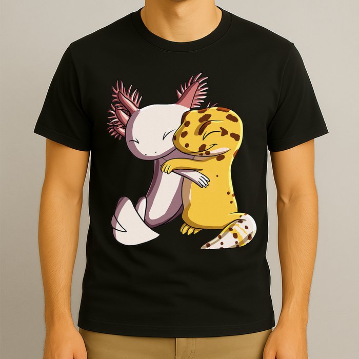 Cute Kawaii Leopard Gecko Hugging Axolotl T-Shirt