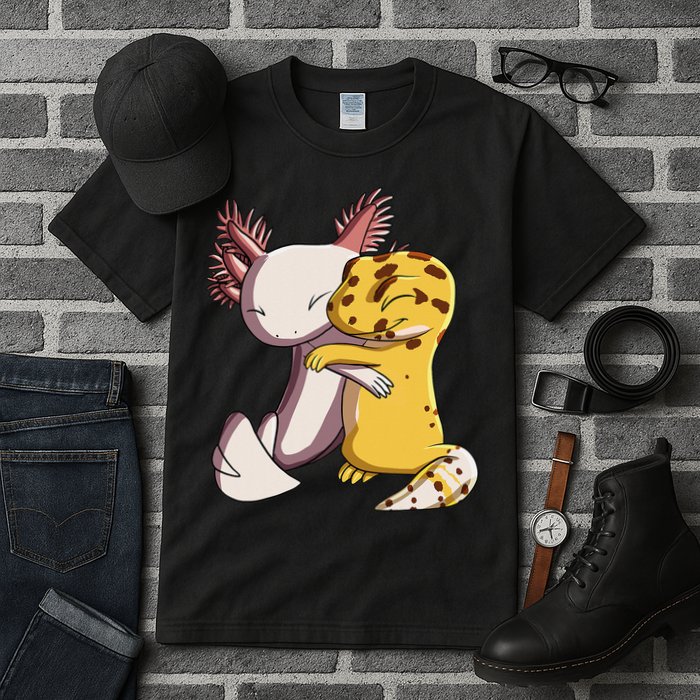 Cute Kawaii Leopard Gecko Hugging Axolotl Tall T-Shirt