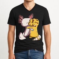 Cute Kawaii Leopard Gecko Hugging Axolotl V-Neck T-Shirt