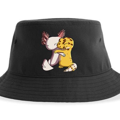 Cute Kawaii Leopard Gecko Hugging Axolotl Sustainable Bucket Hat