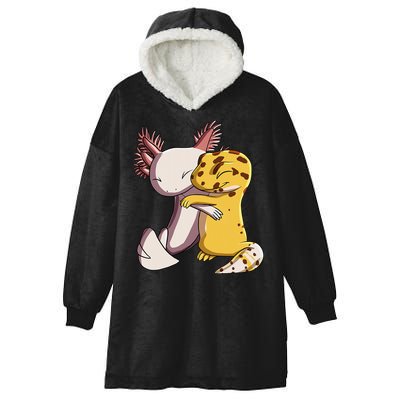 Cute Kawaii Leopard Gecko Hugging Axolotl Hooded Wearable Blanket