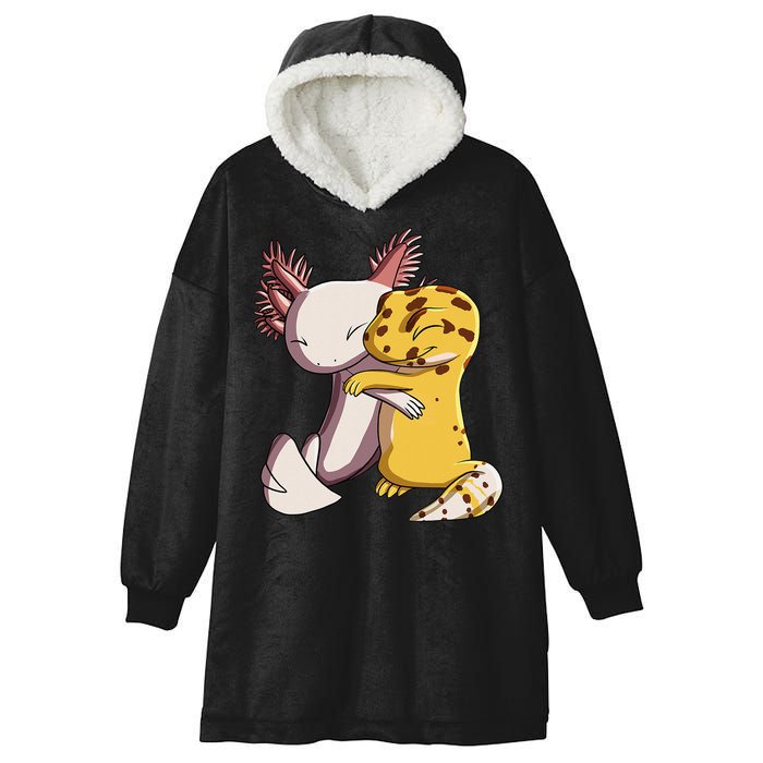Cute Kawaii Leopard Gecko Hugging Axolotl Hooded Wearable Blanket