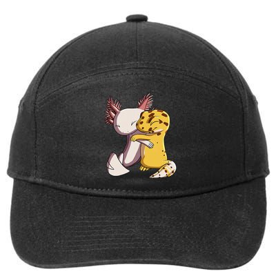 Cute Kawaii Leopard Gecko Hugging Axolotl 7-Panel Snapback Hat