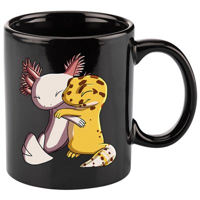 Cute Kawaii Leopard Gecko Hugging Axolotl 11oz C Handle Ceramic Mug