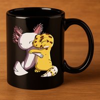 Cute Kawaii Leopard Gecko Hugging Axolotl 11oz C Handle Ceramic Mug