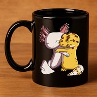 Cute Kawaii Leopard Gecko Hugging Axolotl 11oz C Handle Ceramic Mug