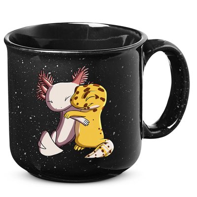 Cute Kawaii Leopard Gecko Hugging Axolotl 15oz Campfire Ceramic Mug