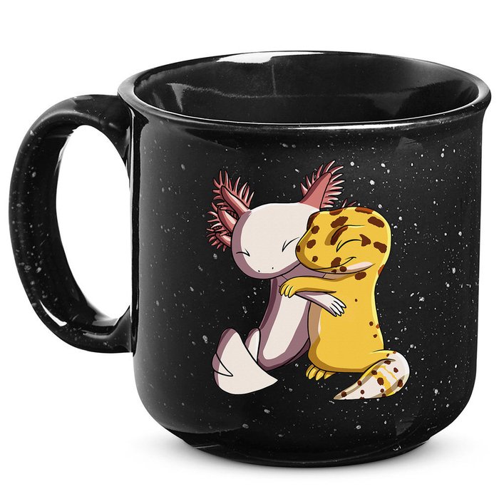 Cute Kawaii Leopard Gecko Hugging Axolotl 15oz Campfire Ceramic Mug