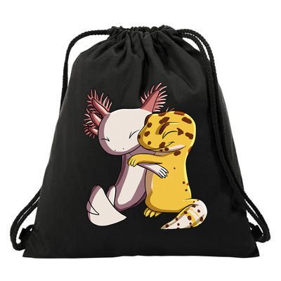 Cute Kawaii Leopard Gecko Hugging Axolotl Drawstring Bag