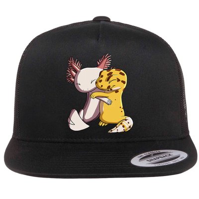 Cute Kawaii Leopard Gecko Hugging Axolotl Flatbill Hat