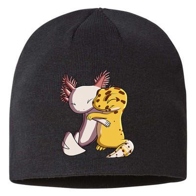 Cute Kawaii Leopard Gecko Hugging Axolotl Sustainable Beanie