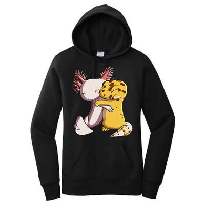 Cute Kawaii Leopard Gecko Hugging Axolotl Women's Pullover Hoodie