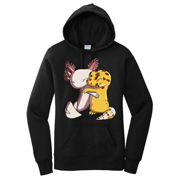 Cute Kawaii Leopard Gecko Hugging Axolotl Women's Pullover Hoodie