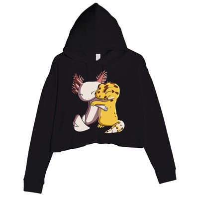 Cute Kawaii Leopard Gecko Hugging Axolotl Crop Fleece Hoodie