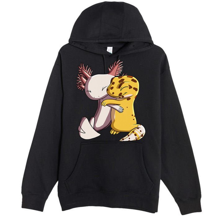 Cute Kawaii Leopard Gecko Hugging Axolotl Premium Pullover Hoodie