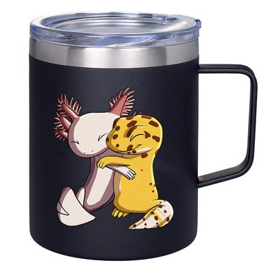 Cute Kawaii Leopard Gecko Hugging Axolotl 12oz Stainless Steel Coffee Mug