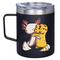 Cute Kawaii Leopard Gecko Hugging Axolotl 12oz Stainless Steel Coffee Mug