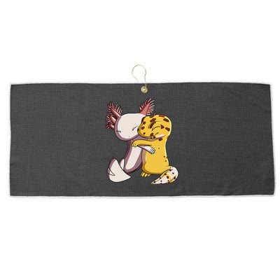 Cute Kawaii Leopard Gecko Hugging Axolotl Large Microfiber Waffle Golf Towel