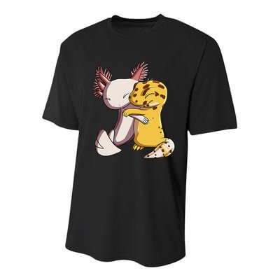 Cute Kawaii Leopard Gecko Hugging Axolotl Youth Performance Sprint T-Shirt