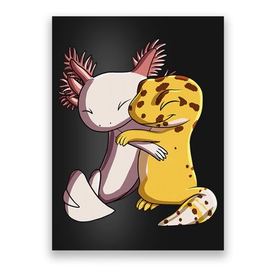 Cute Kawaii Leopard Gecko Hugging Axolotl Poster