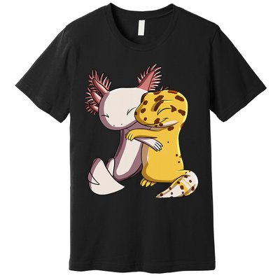 Cute Kawaii Leopard Gecko Hugging Axolotl Premium T-Shirt