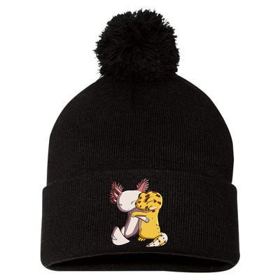 Cute Kawaii Leopard Gecko Hugging Axolotl Pom Pom 12in Knit Beanie