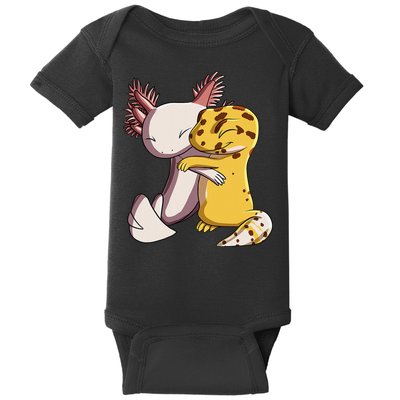 Cute Kawaii Leopard Gecko Hugging Axolotl Baby Bodysuit