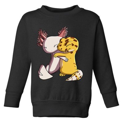 Cute Kawaii Leopard Gecko Hugging Axolotl Toddler Sweatshirt