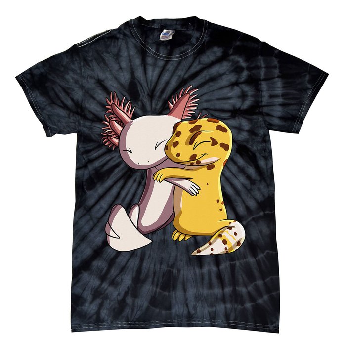 Cute Kawaii Leopard Gecko Hugging Axolotl Tie-Dye T-Shirt