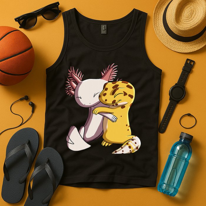 Cute Kawaii Leopard Gecko Hugging Axolotl Tank Top