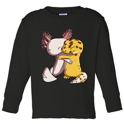 Cute Kawaii Leopard Gecko Hugging Axolotl Toddler Long Sleeve Shirt