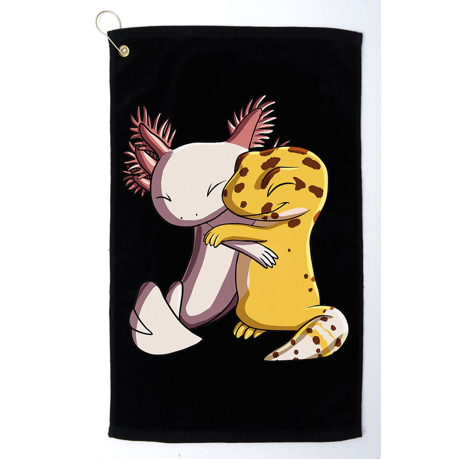 Cute Kawaii Leopard Gecko Hugging Axolotl Golf Towel