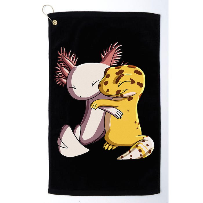 Cute Kawaii Leopard Gecko Hugging Axolotl Golf Towel